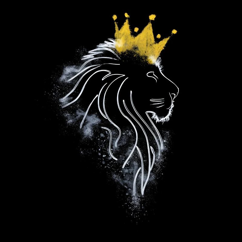 lion avec couronne en lignes blanches