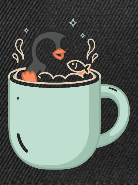 Pinguin In Tasse Mit Fischmotiv