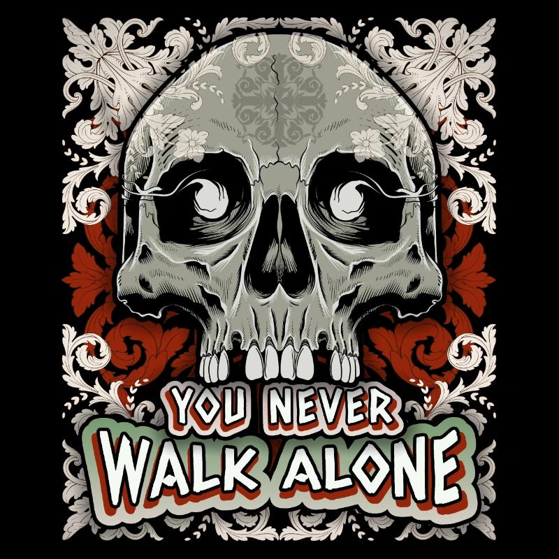 Skull, baroque pattern, funny saying, gothic