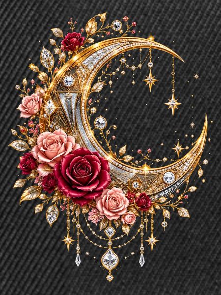 Goldener Mond mit Rosen