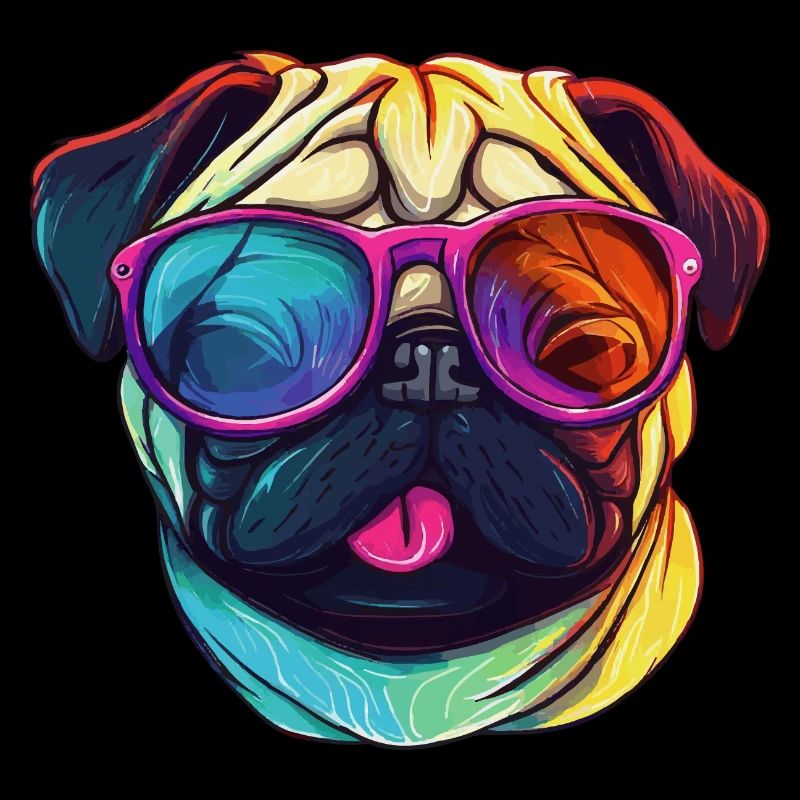 Mops Hund mit bunter Sonnenbrille