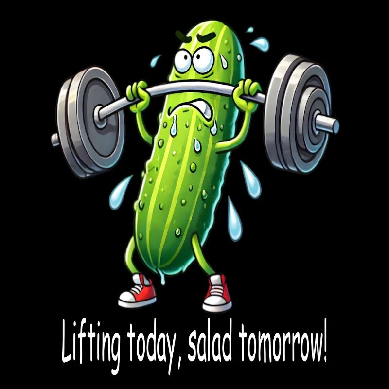 Funny cucumber lifting weights
