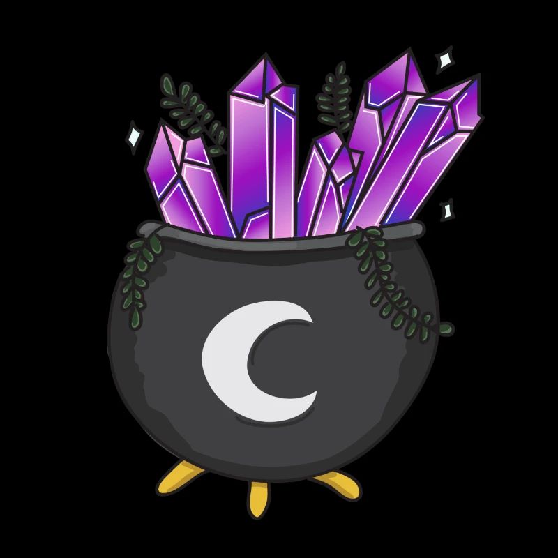 Witch's cauldron with crystals