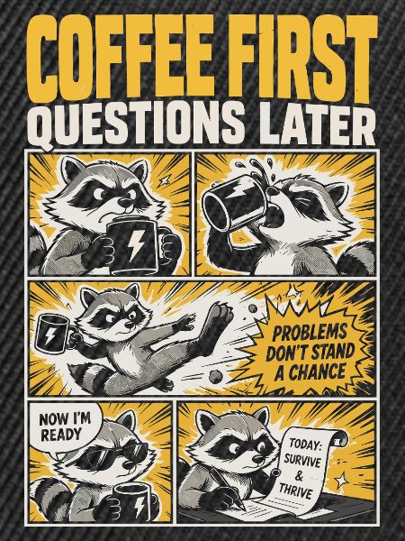 Coffee First, Questions Later – Kaffee-Waschbär