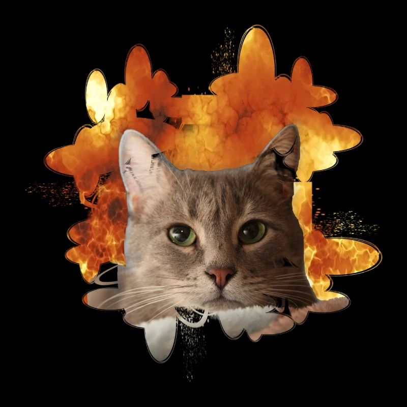 Tête de chat devant le feu - Fire Cat Cat