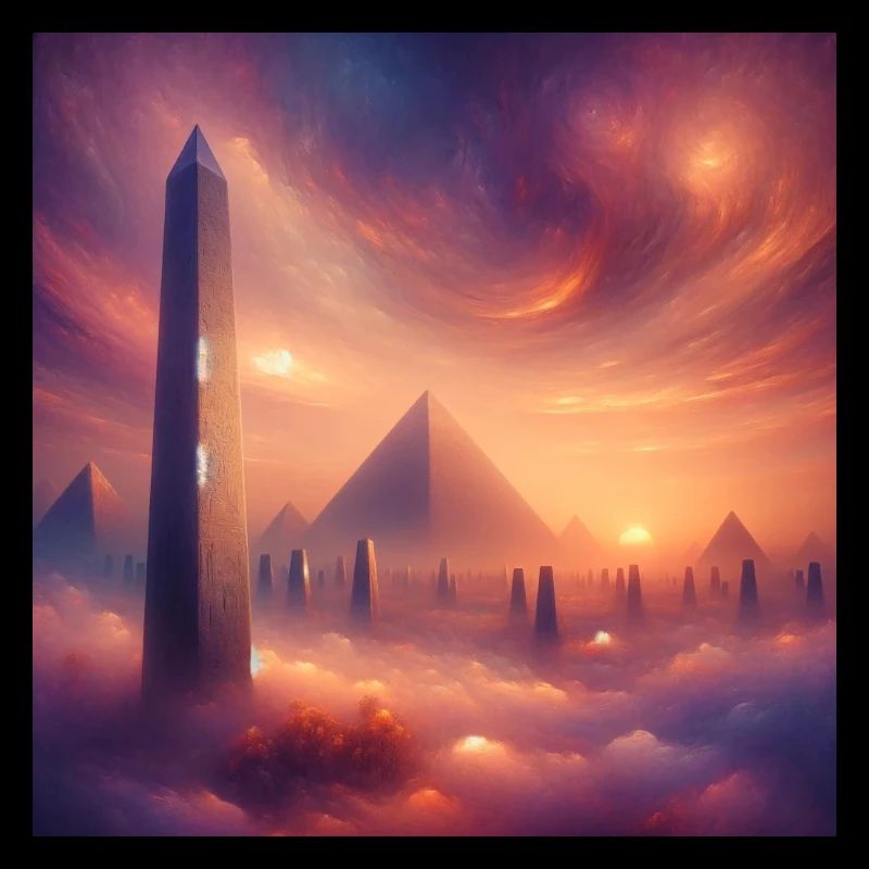 Obelisk vor einer Pyramide