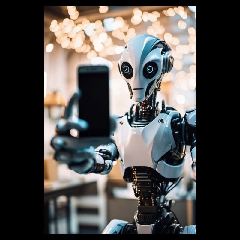 Roboter Alien Cyborg macht ein Selfie