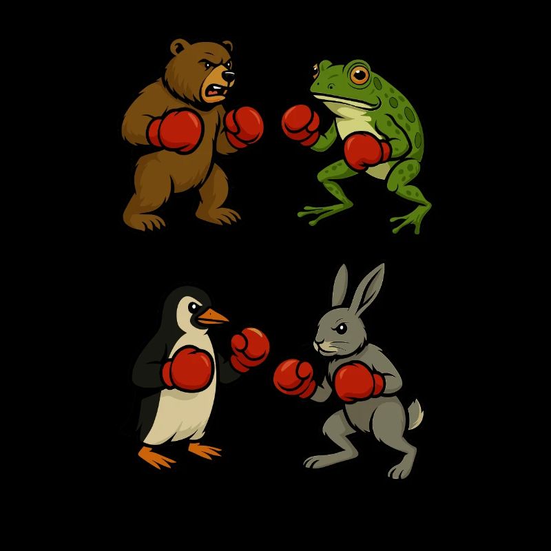 ours grenouille pingouin lapin boxe combat de ring de boxe