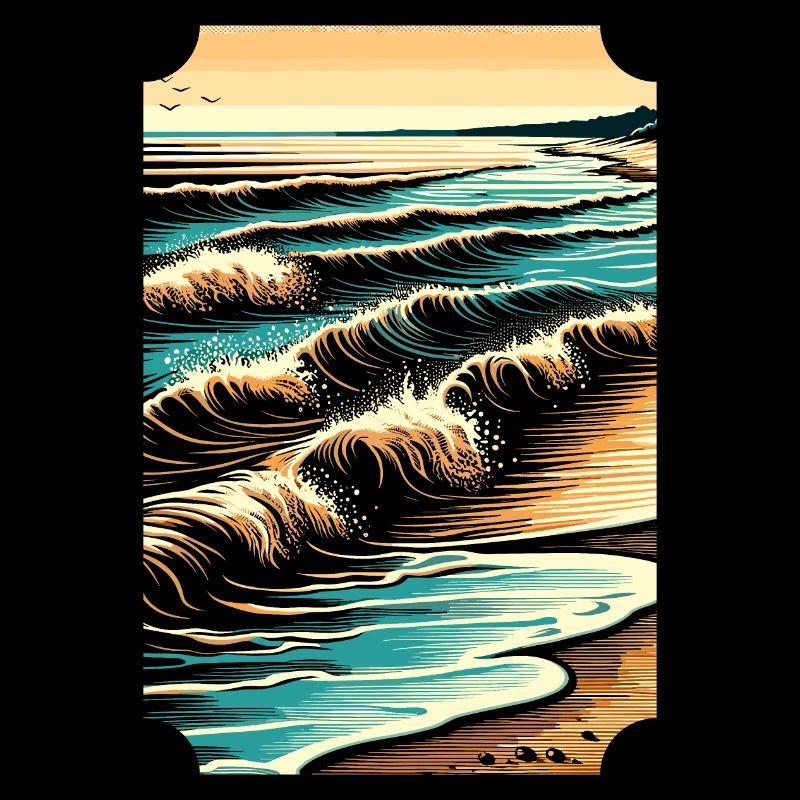 Serene Seashore Rhythm: Graphic Wave Illustration