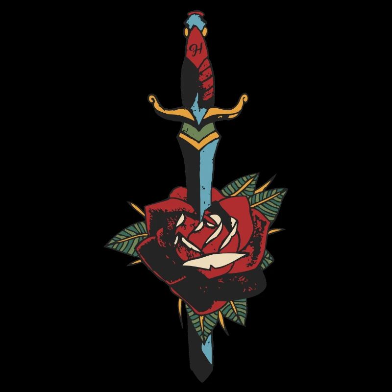 dague transperce rose fleur old school tattoo