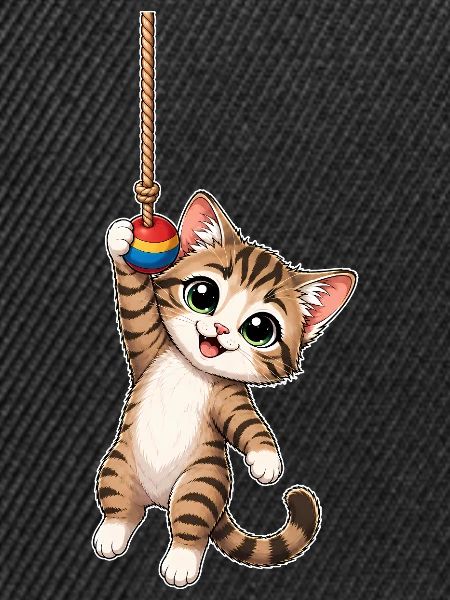 Katze hängt am Seil