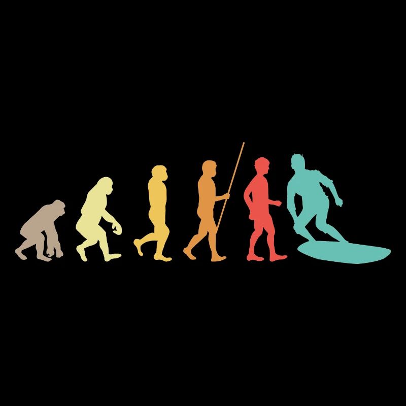 Surfer Surfing Surboard Evolution retro