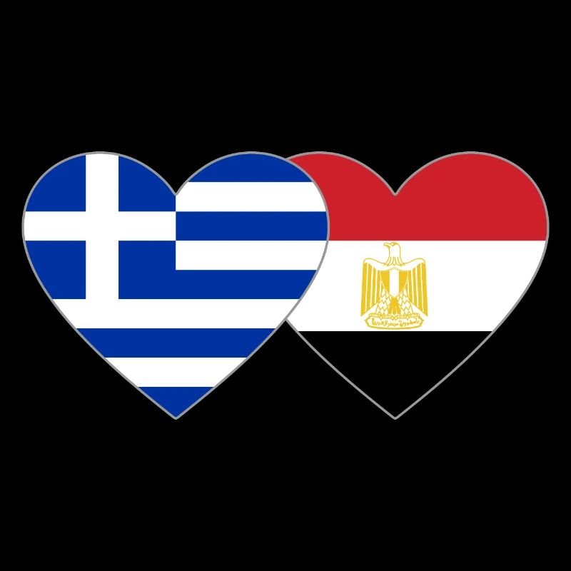 Grèce Égypte Drapeau Mains Coeur Forme