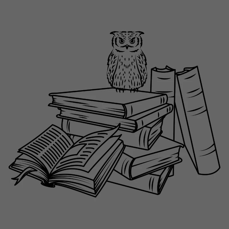Bücherstapel mit Eule