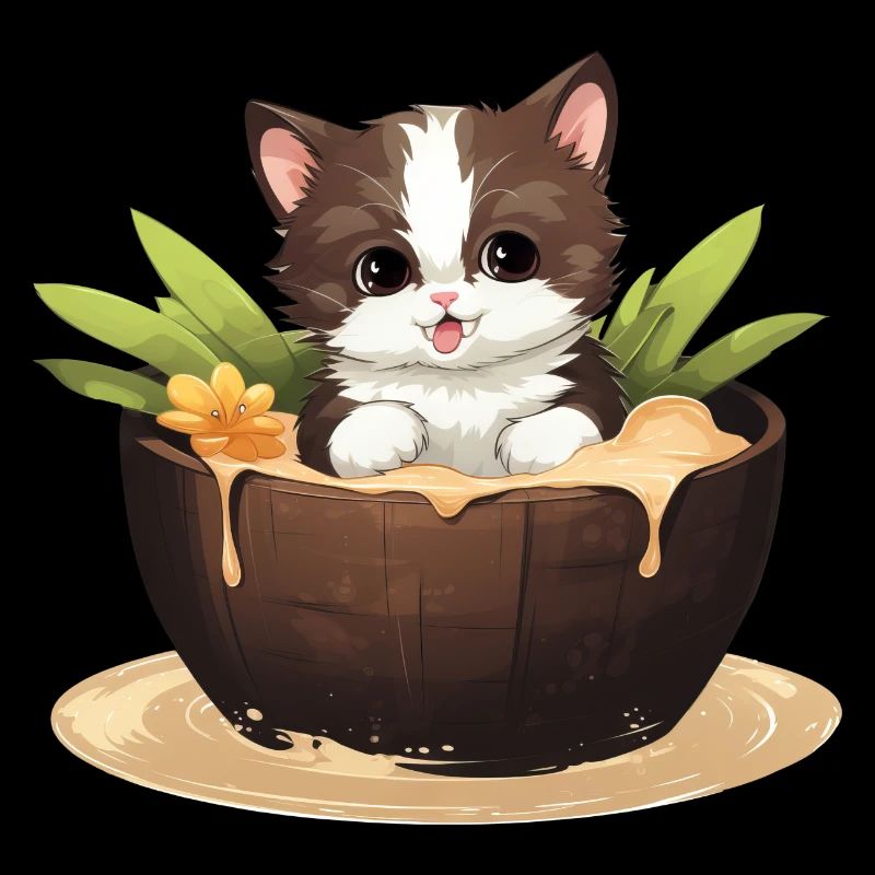 Cat with Coconut, Cute Summer Design
