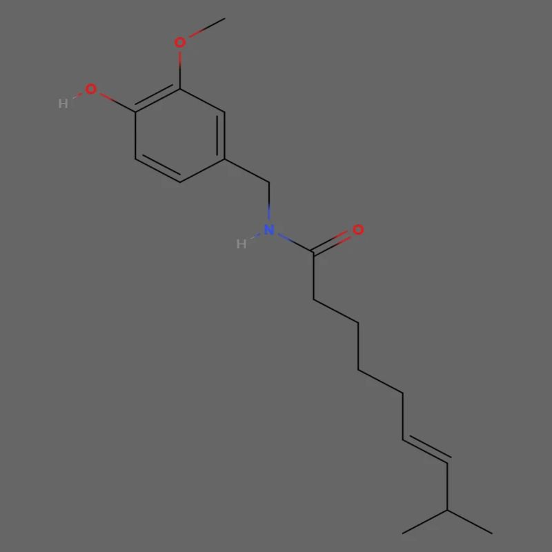 Molécule de capsaïcine - Formule structurale colorée