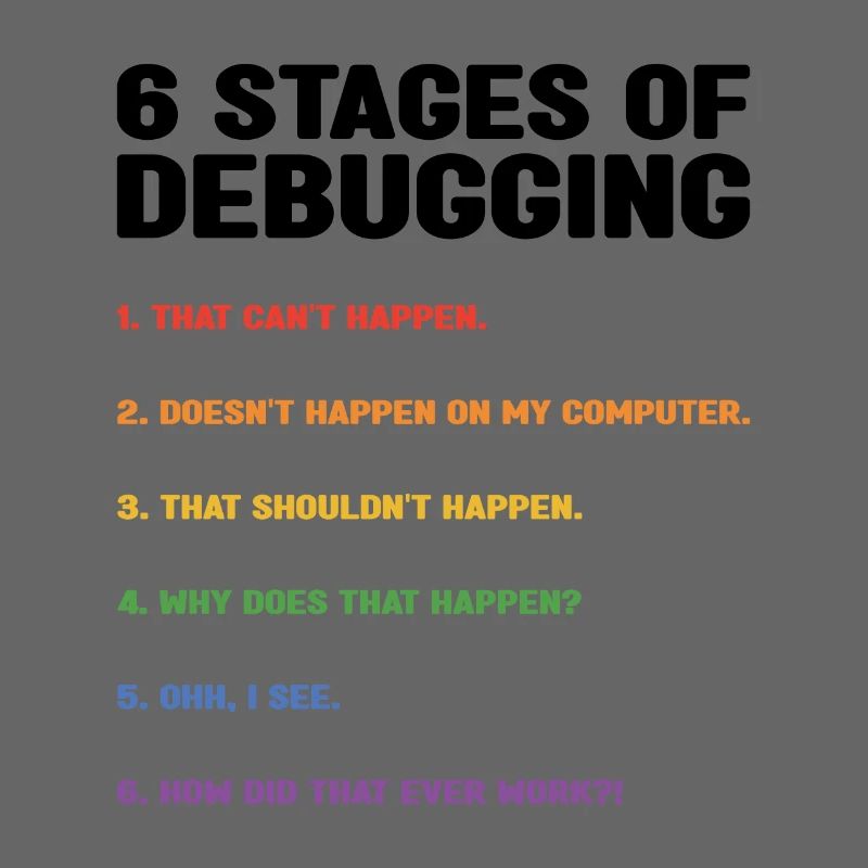 6 Stages Of Debugging Coder Programmer Software De