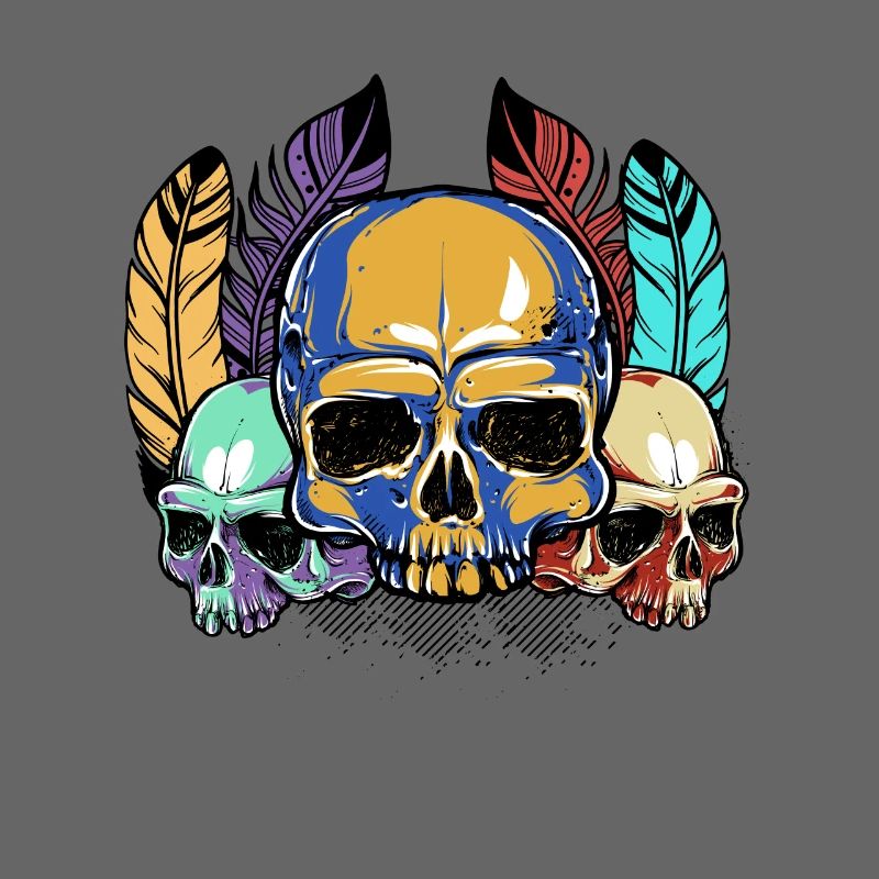 Colorful Skull Feathers Pattern Peace Gothic