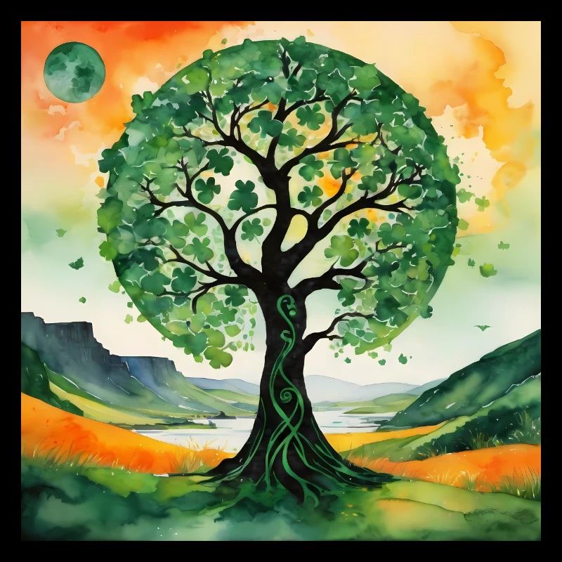 Irische Landschaft mit Kleeblatt-Baum