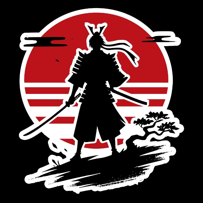 Silhouette Samurai Red Sun