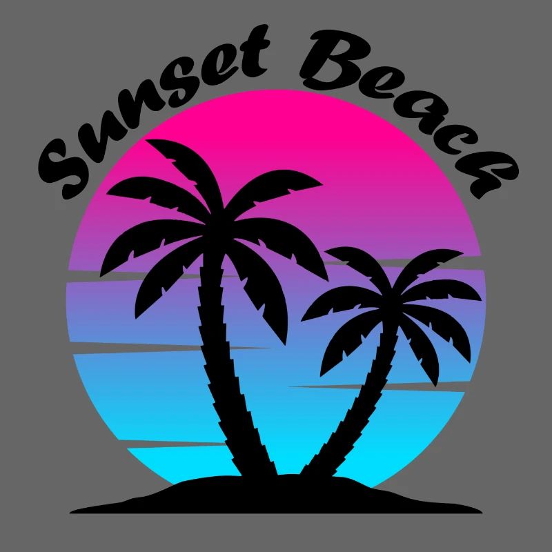 Synthwave Sunset with Palm Trees Sunset Beach