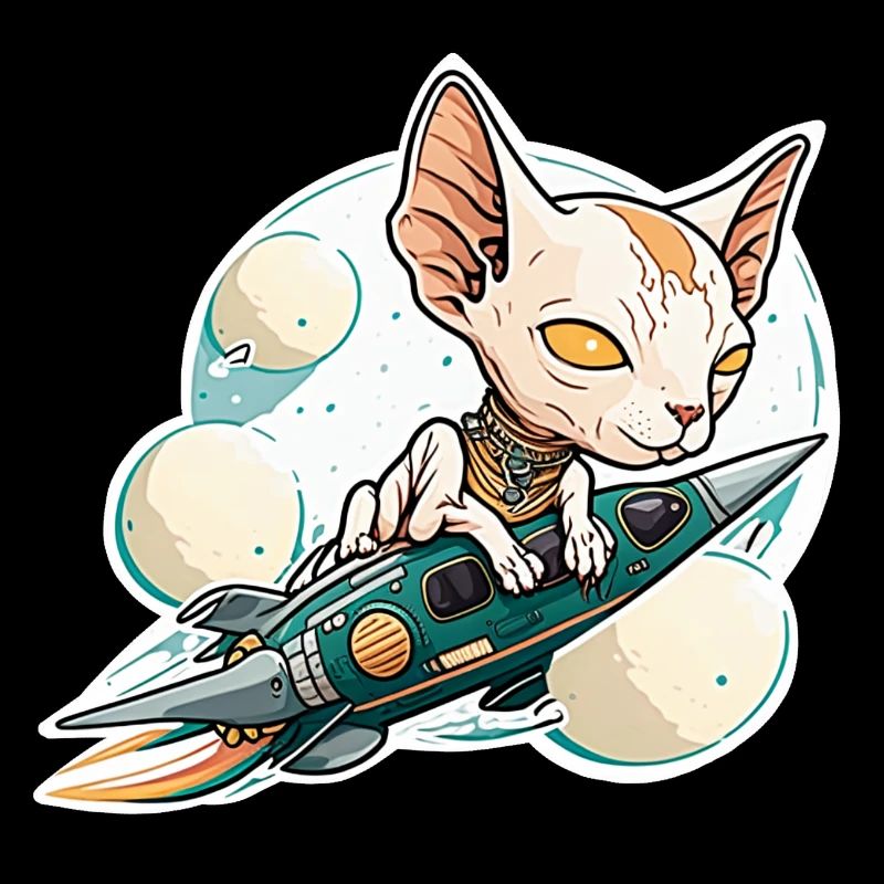 Sphinx cat rides on a rocket