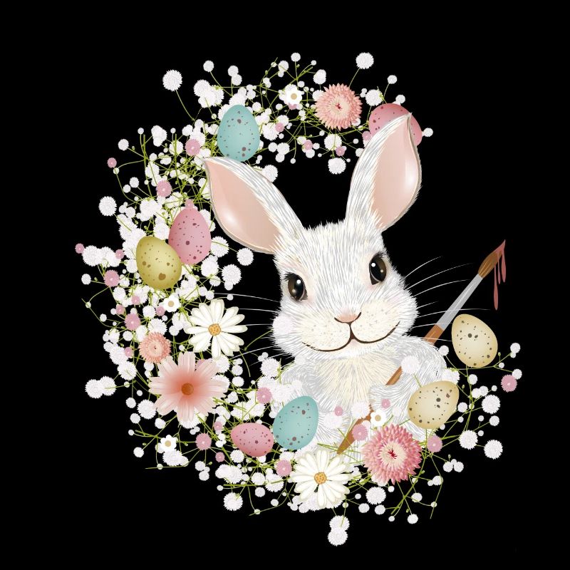 White Rabbit with Easter Eggs & Brush for Easter