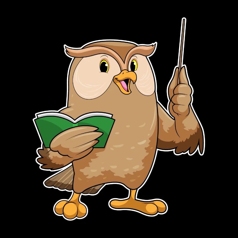 Eule als Lehrer mit Buch & Pointer