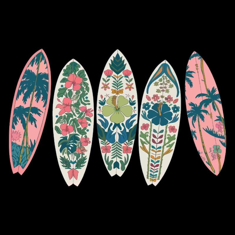 Surfboards Tropical Pattern Flowers Palm Trees
