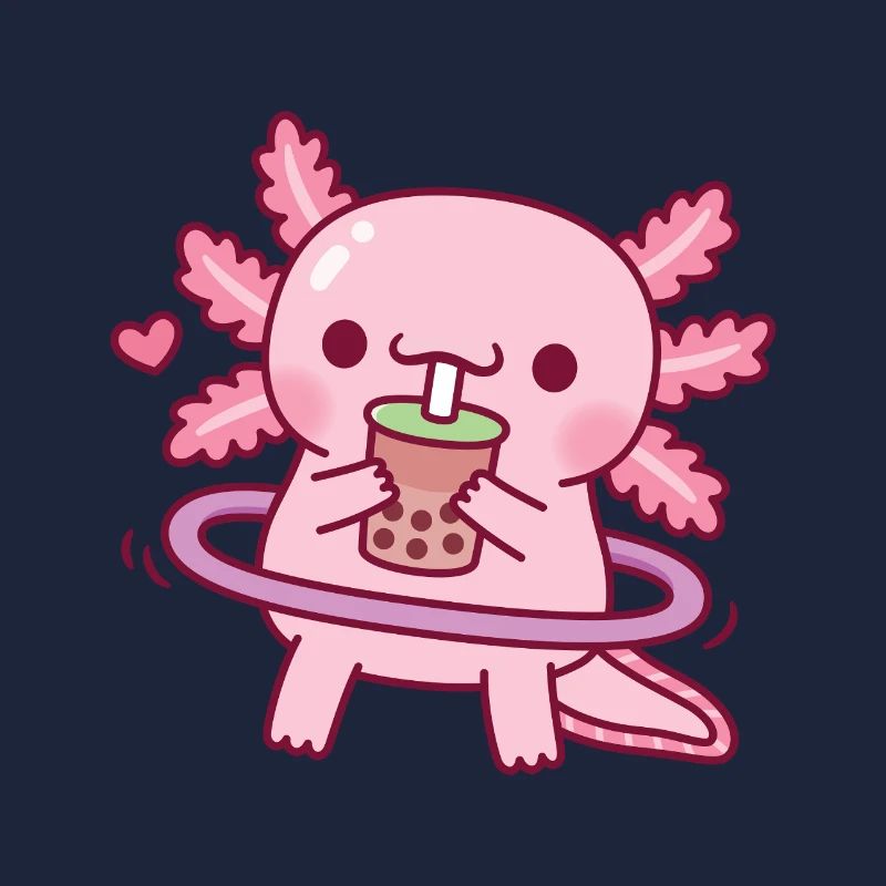 Cute Axolotl Drinking Boba Tea While Hooping