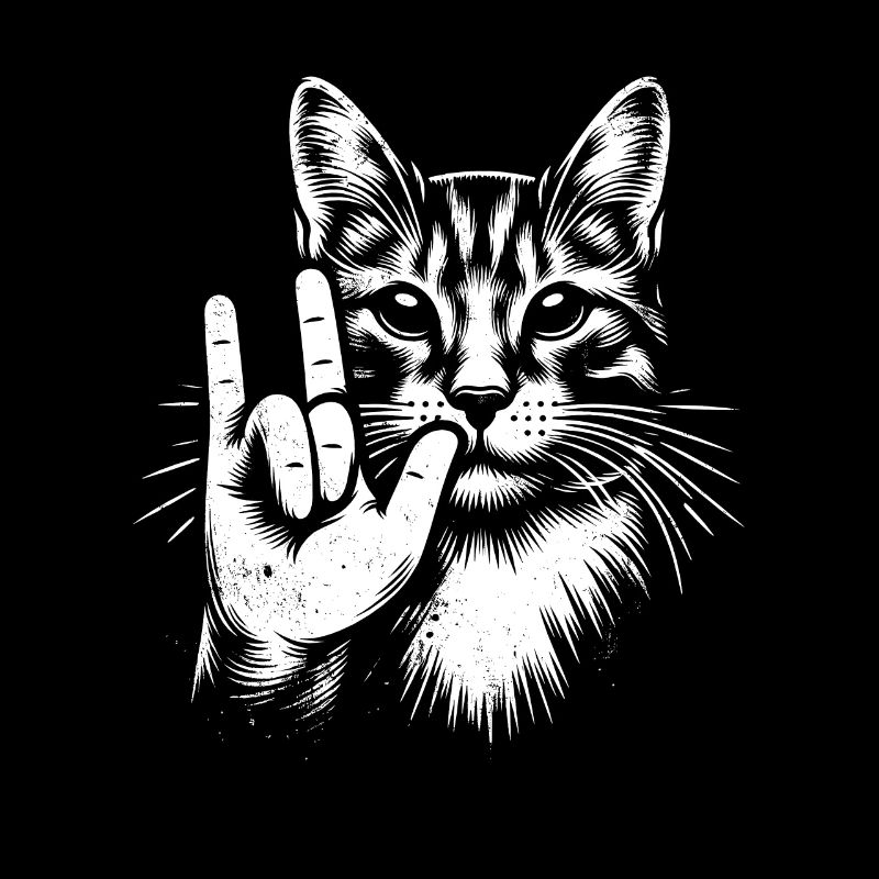 ILY Cat ASL Geste de la main Perte auditive sourde