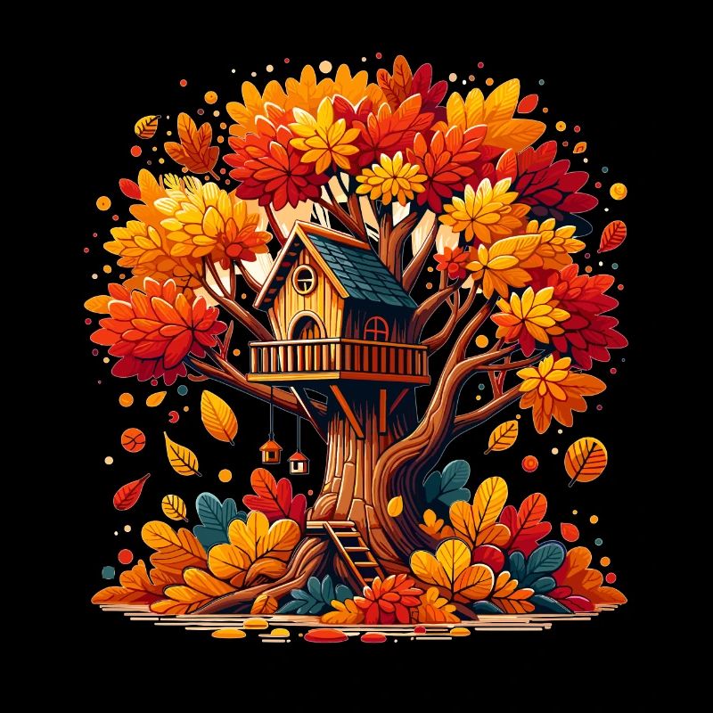 Playful Treehouse Surrounded by Fall Foliage