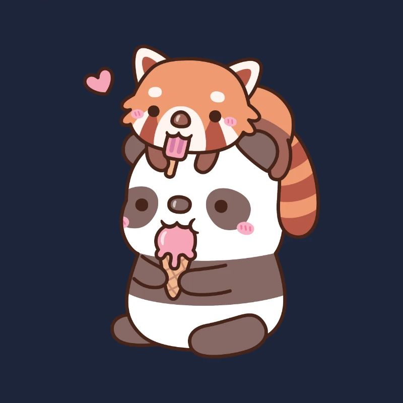 Mignon panda roux et panda mangeant de la crème glacée