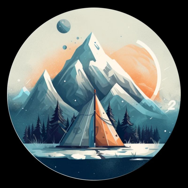 simple modern cold mountain with a small tent