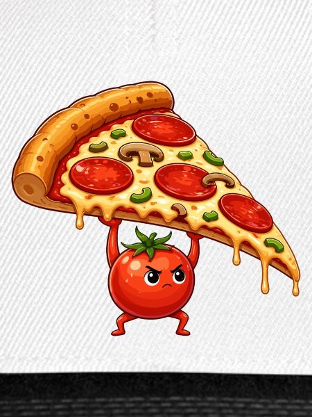 Tomatenheld hebt Pizza-Scheibe