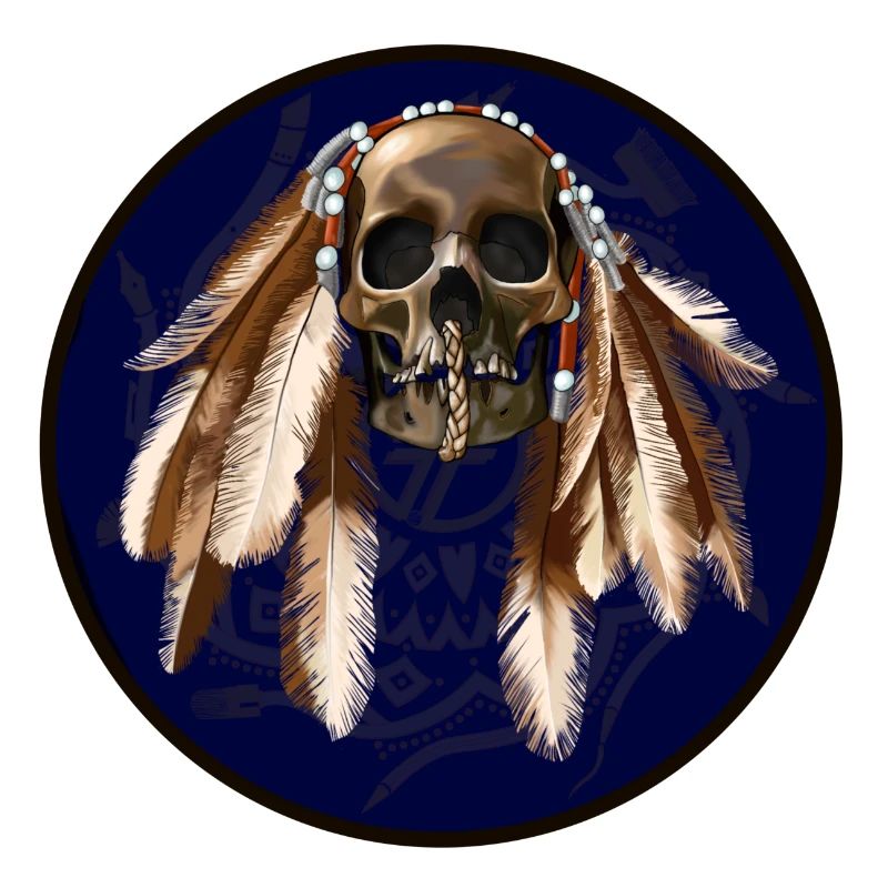 scull with feathers around