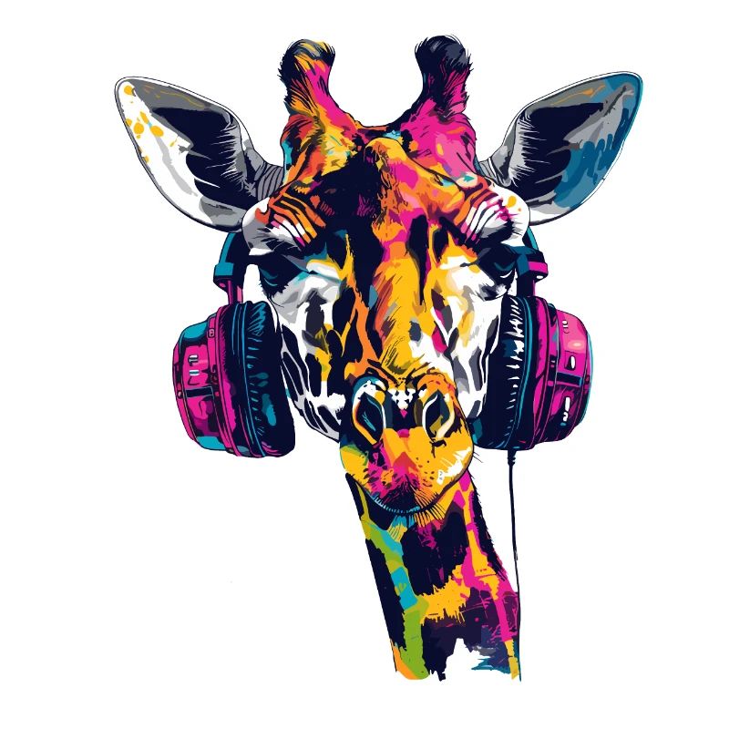 Giraffe Giraffen Giraffenkopf mit Kopfhörer