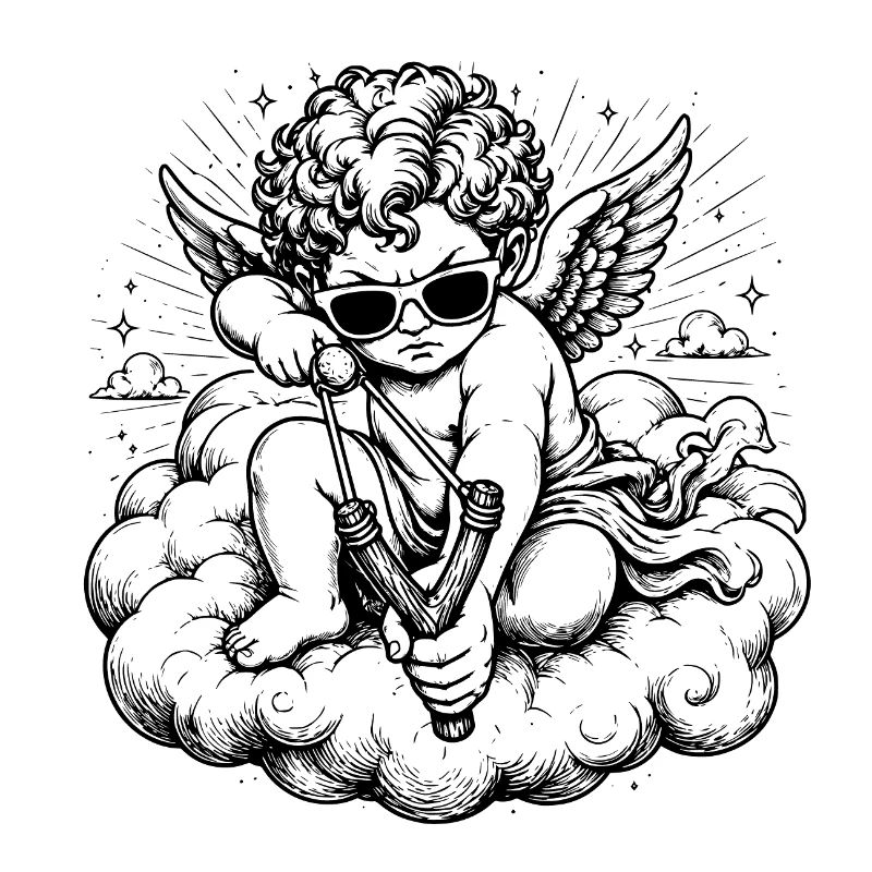Wütender Cherub mit Steinschleuder