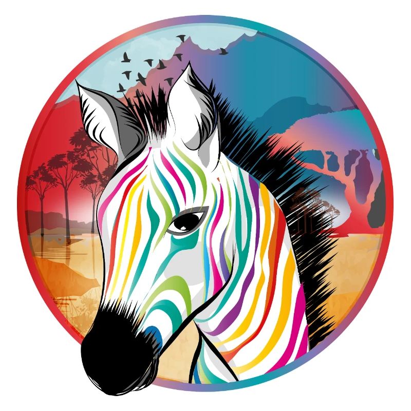 Buntes Zebra vor farbenfroher Savanne
