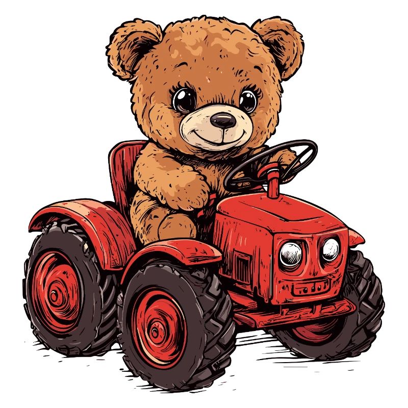Teddybär auf rotem Traktor
