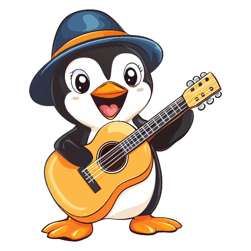 Pinguin mit Hut und E-Gitarre