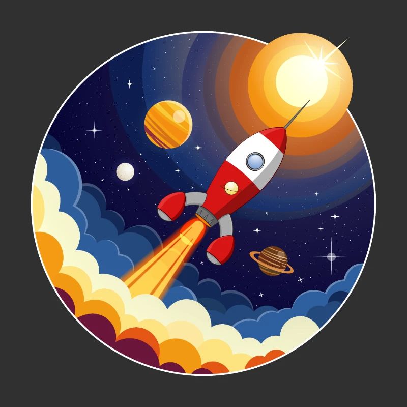 Image colorée d’une fusée dans l’espace