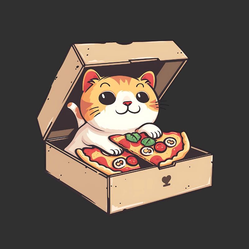 Cat Inside a Pizza Box Holding a Pizza Slice