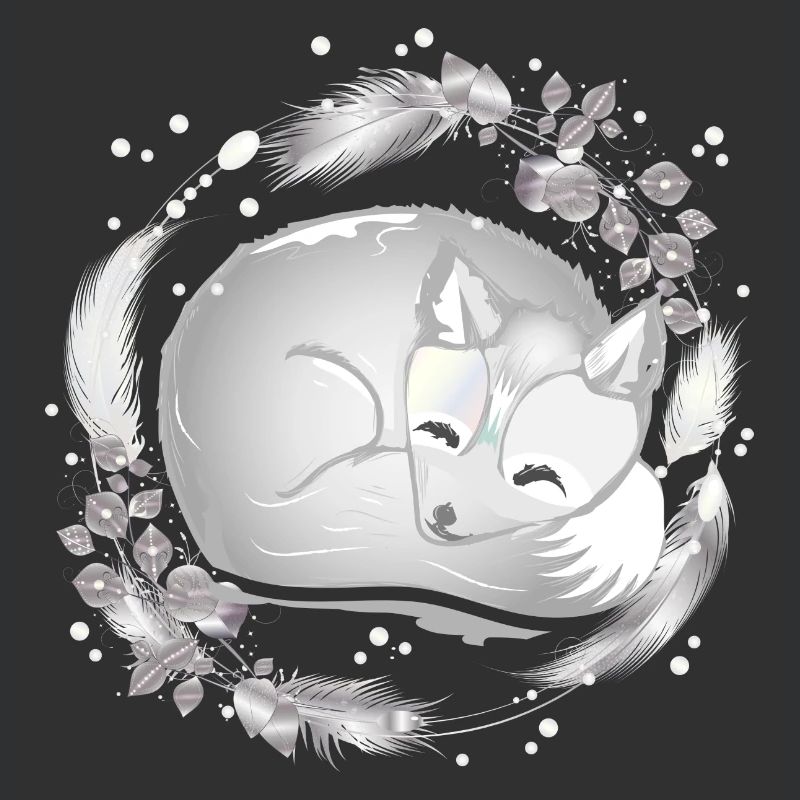 small polar fox sleeping in silver colors