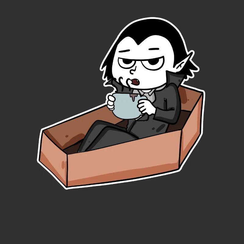 Vampire drinks coffee