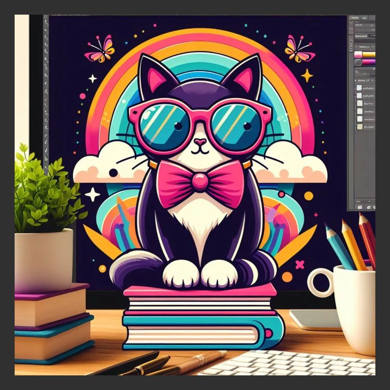 Chat studieux à lunettes