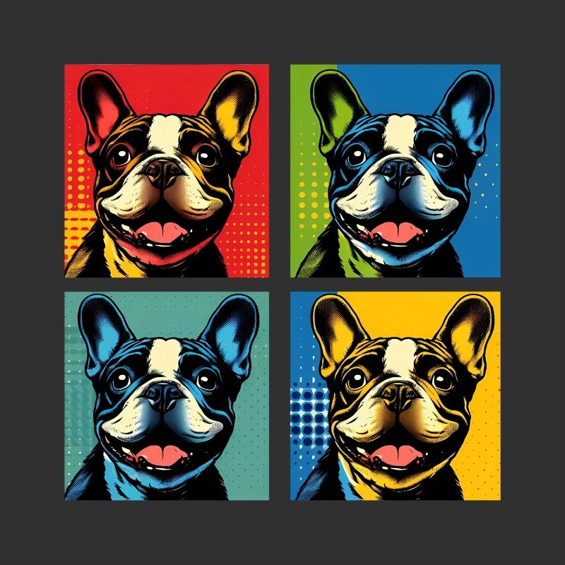 Frenchie Pop Art Bubbles, Pancake, Chonk, Nibbles
