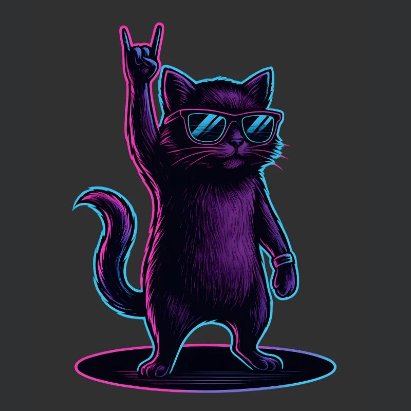 Chat Chat Synthwave avec la pose Rockhand