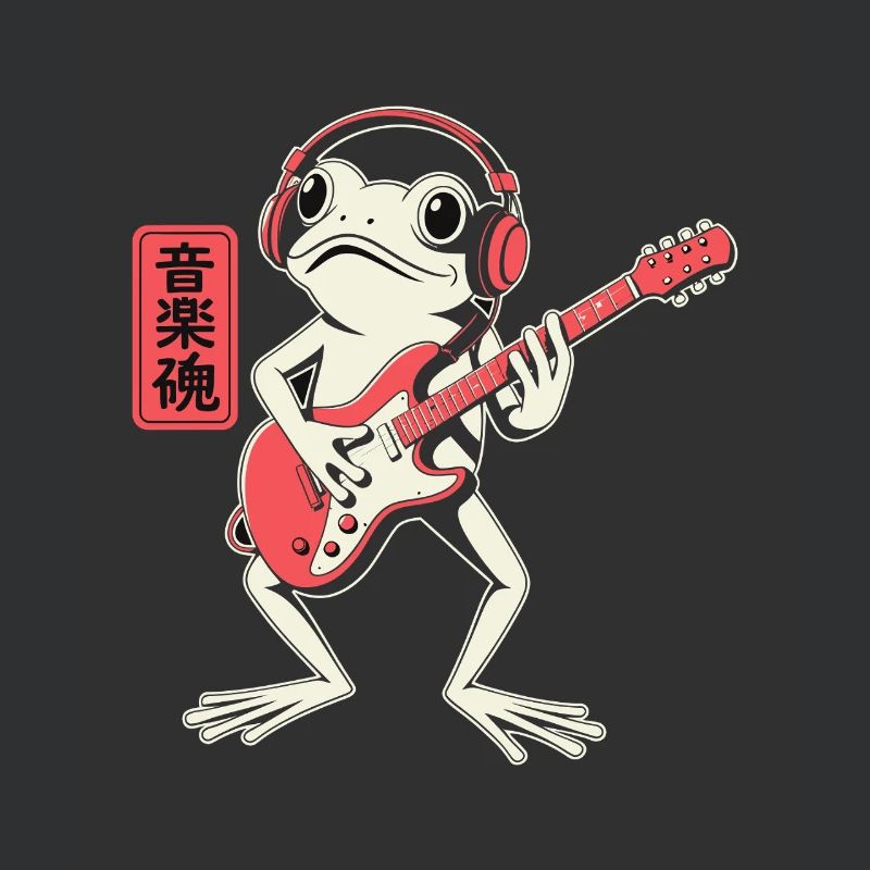 Frosch spielt E-Gitarre mit Kopfhörern