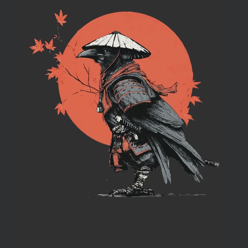 Samurai Crow in Red Moon